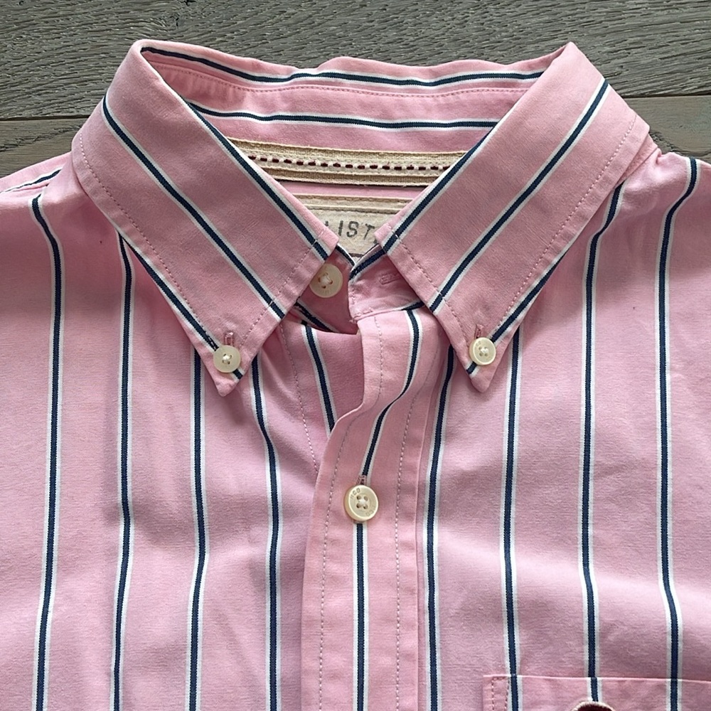 Hollister Pink Navy White Stripe Long Sleeve Button Down Shirt Size Large - Picture 4 of 6